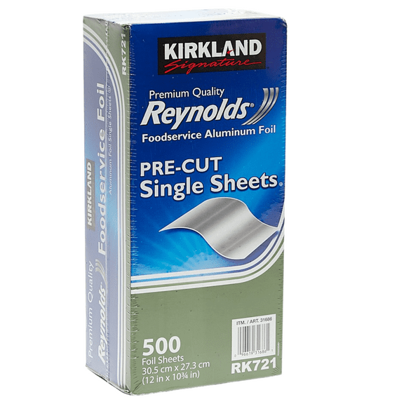 KS Reynolds Pre-Cut Single Sheet Premium Aluminum Foil Easy to Use & Dispensing Great for Storing Wrapping Sandwiches Burritos Left Over Grilling Baking Locks in Flavor Foil 500 Count Box