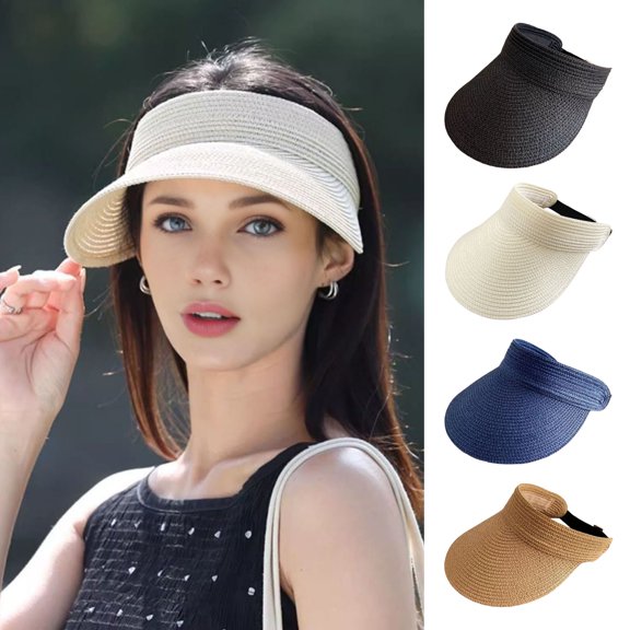 Rodiuiu Summer Sun Hat, Large Brim Straw Hat, Hollow Top Foldable Sun Protection Hat for Vacation Daily Wear