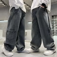 thumbnail image 3 of StSilkitty Girls Casual Denim Pants High Waist Elastic Baggy Wide Leg Jeans with Pockets Solid Color Soft Trousers, 3 of 9
