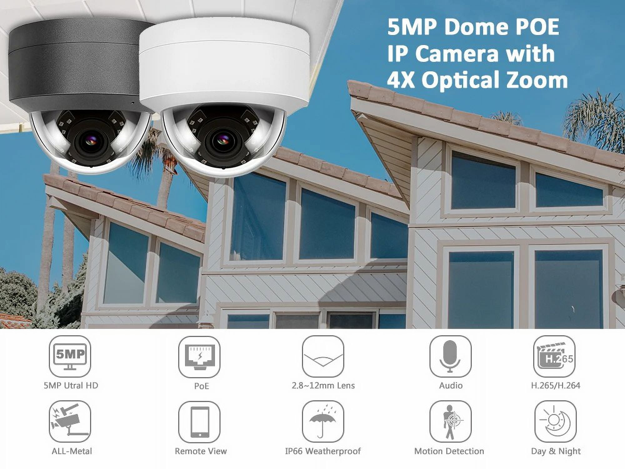 Anpviz 5MP PoE IP Dome Camera with Audio/Mic, IP Security Camera Outdoor or Indoor, IR Night Vision, IP66 Waterproof, 2.8mm Lens, 24/7 Recording, AI Human Detection（2PC）