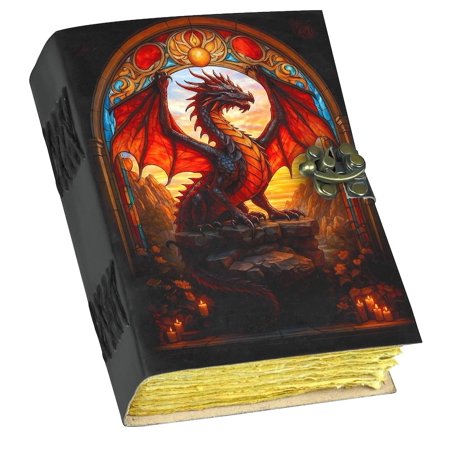 Handmade Leather Journal with Dragon Artwork – 5x7 Inch Notebook with 200 Deckle Pages – Vintage Leather Sketchbook for Writing Drawing & Gifting