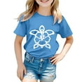 thumbnail image 1 of T-shirts Filles Mode Imprimé Tortue Col Rond Manches Courtes Décontractées Hauts Filles Bleu Ciel 8-9 Ans, 1 of 3