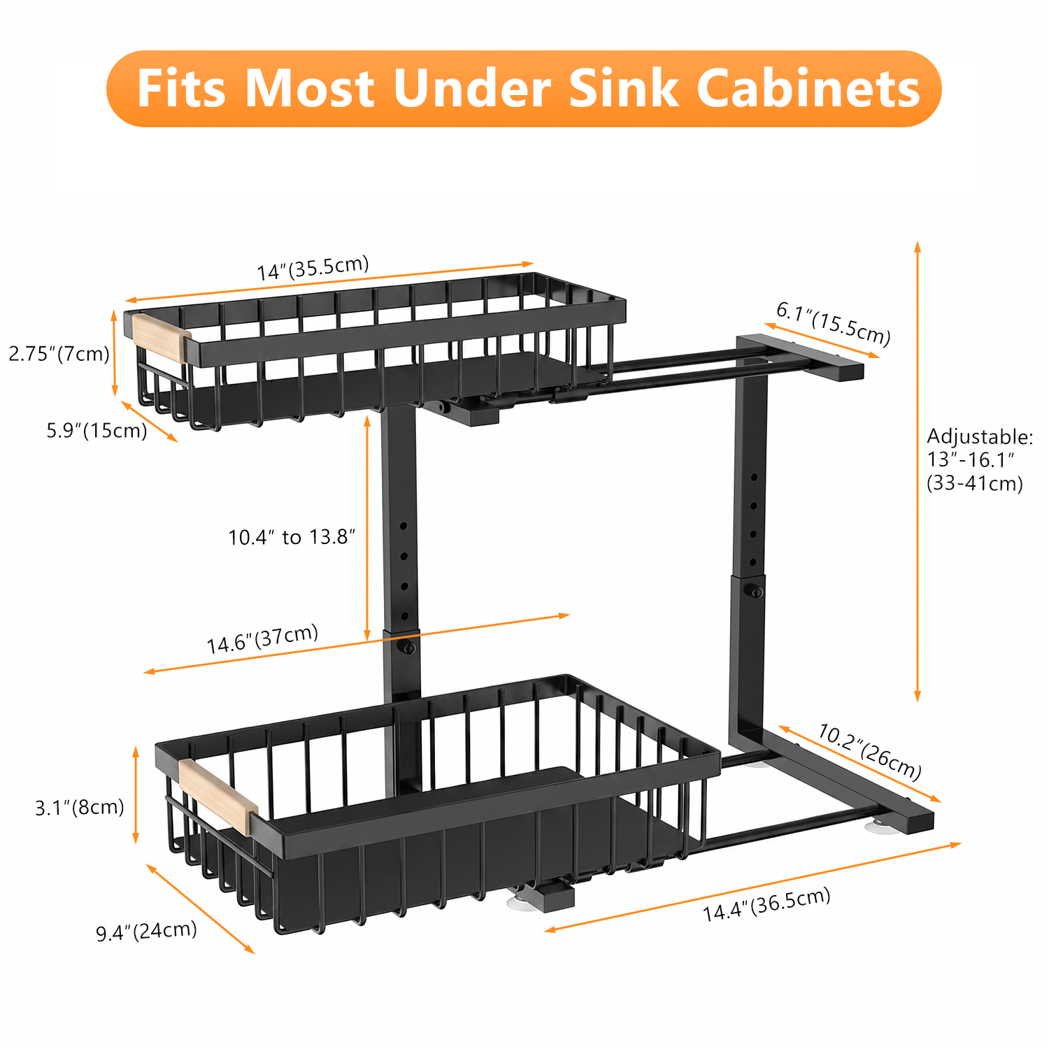 TAIMASI 2-Pack Under Sink Organizers, 2-Tier Pull-Out Drawers, Black photo 3