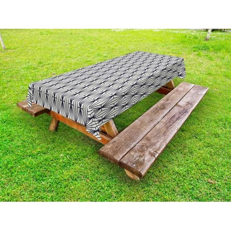 

Geometric Outdoor Tablecloth Abstract Vintage Bamboo Tree with Diamond Pattern Nature Concept East Asia Decorative Washable Fabric Picnic Table Cloth 58 X 84 Inches Dark Blue Cream by Ambesonne