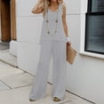 thumbnail image 2 of WENWU Women 2 Piece Outfits Boho Casual Solid Color Vest Sleeveless Top Loose Wide Leg Pants Trousers Two Piece Set Suit Mint Suit for Women Wedding Pant Suits for Bride, 2 of 5