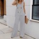 thumbnail image 2 of Conjunto de 2 piezas para mujer: chaleco sin mangas y pantalones anchos, estilo boho informal, color liso, mezcla de poliéster y spandex, 2 of 5