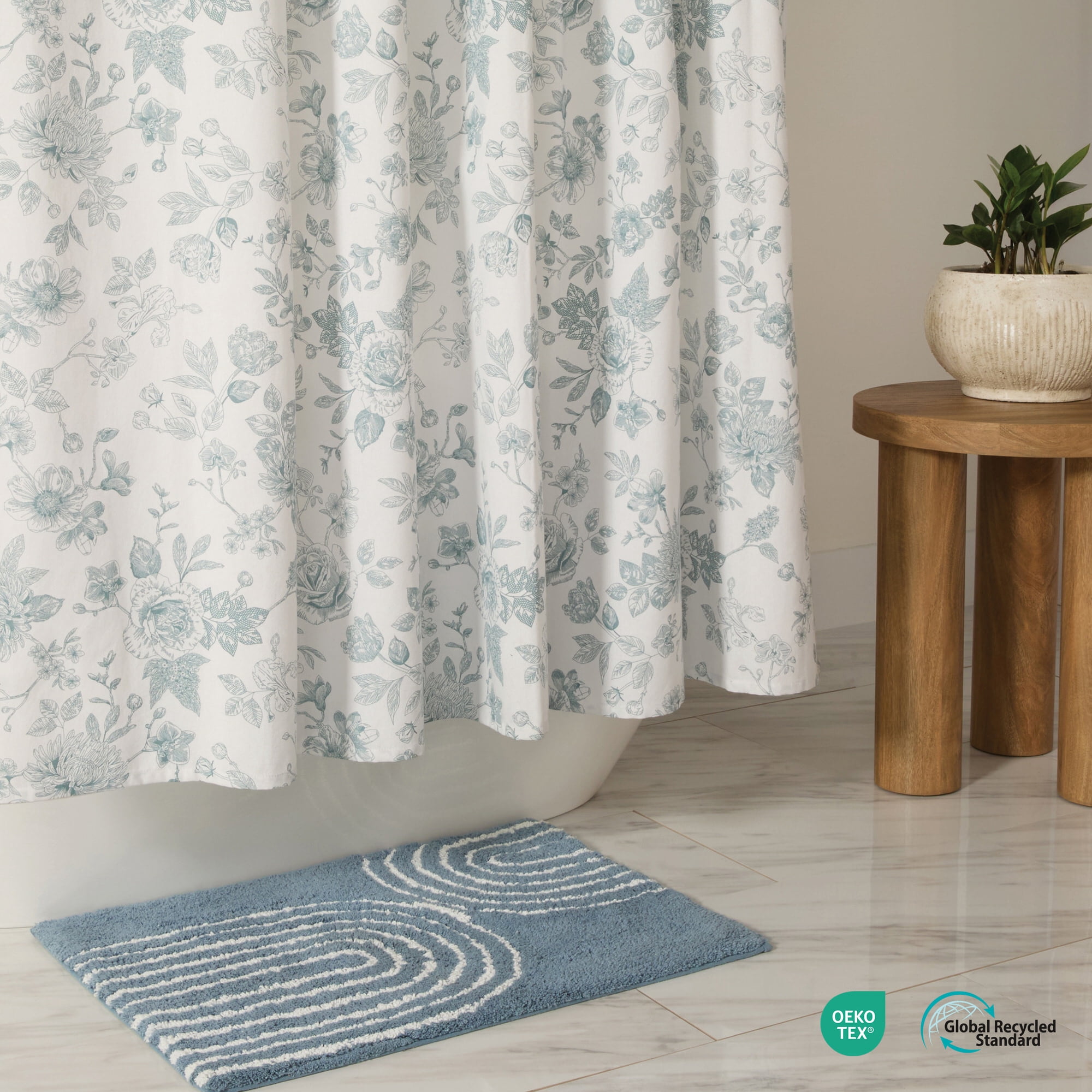 Cotton Blend Shower Curtain in Floral Patterns