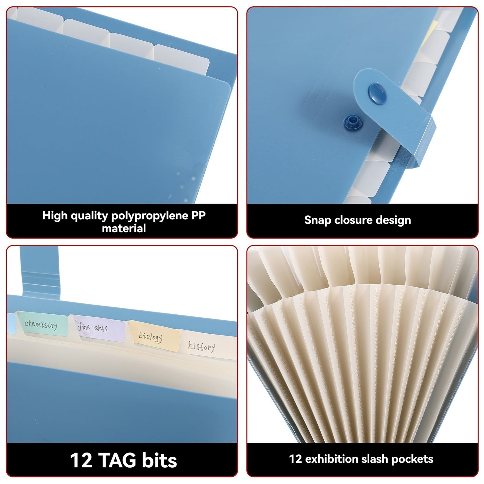 Expanding File Organizer with 8/12 Pockets Accordion File Folders with Labels, Portable Document Paper Bill Receipt Organizer Home College School Letter Size Bradem