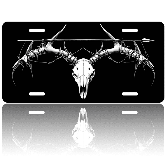1 Pcs License Plate Covers & Frames, Antlered Skull with Arrow and Barbed Wire For Decorative Front, Aluminum License Plate Covers & Frames Cover For Men Women, 12" X 6"