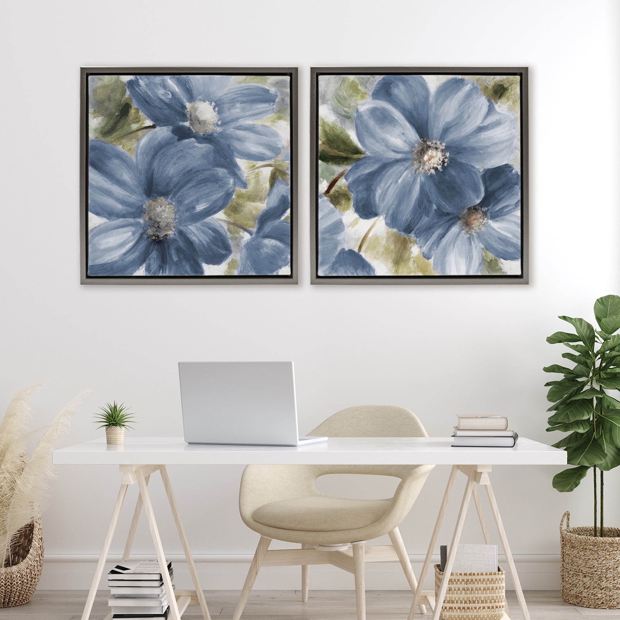Stupell Industries Floral Walk in Beauty 2 Piece Gray Framed Floater Canvas Set, design by Lanie Loreth