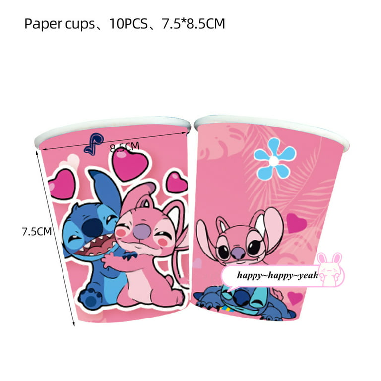 Pink Lilo and Stitch Birthday Party Supplies for 10 Guests, Party Birthday  Decorations included 10 Pcs Cups+Straws 