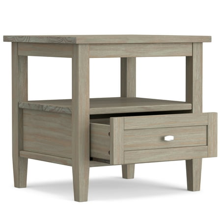 Simpli Home - Warm Shaker SOLID WOOD 20 inch Wide Rectangle Transitional End Side Table in Distressed Grey - Distressed Gray