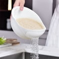 thumbnail image 2 of Rice Strainer and Colander Bowl with Side Drainer, Food Grade Plastic Rice Beans Peas Washing Colander, Vegetable Steamer Basket, Collapsible, Perforated Design (White), 2 of 4