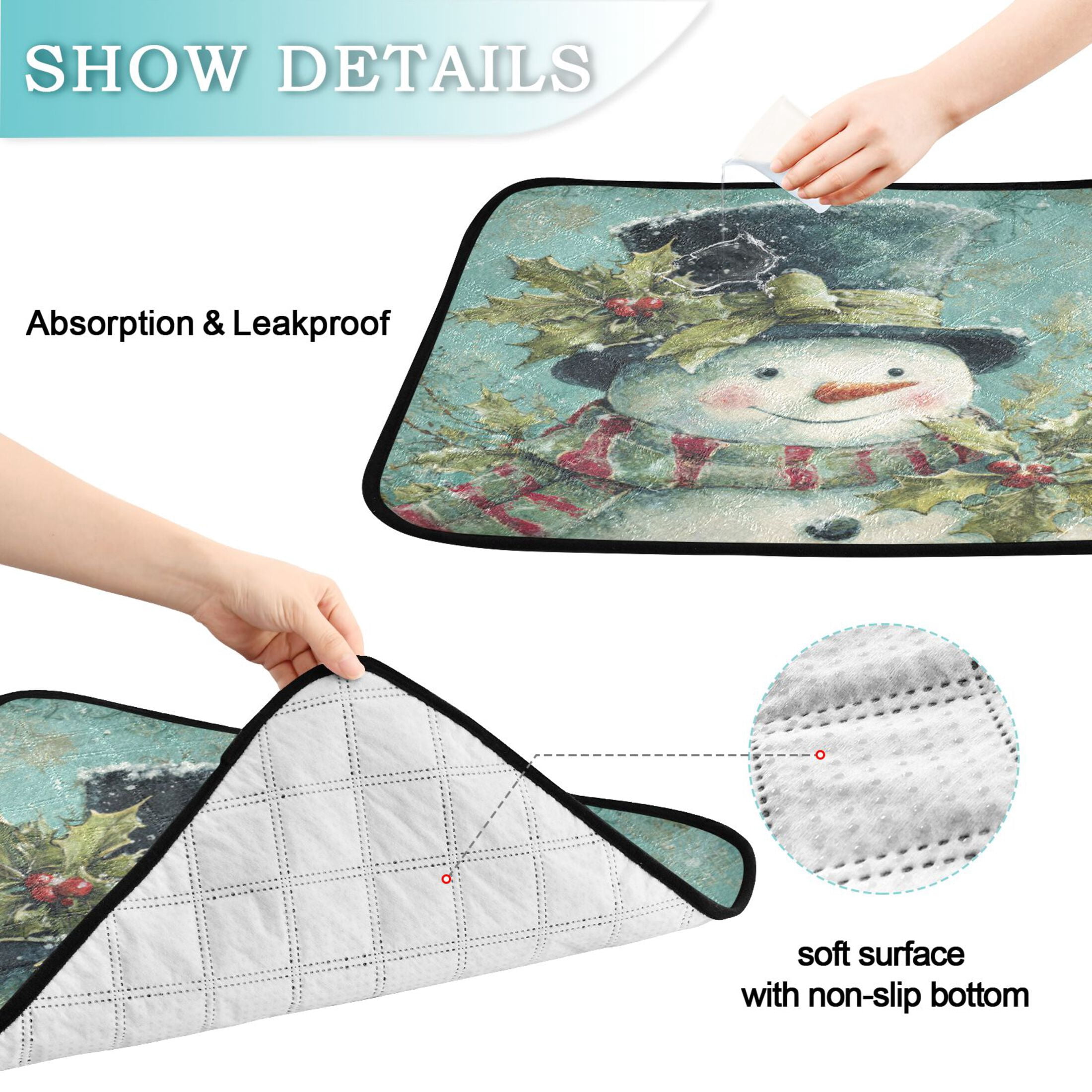 Qxltty Vintage Snowman Cat litter Pads Pet Set of 3 Diaper Mats Center Anti-leakage Layer Absorbent Soft and Comfortable