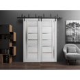 thumbnail image 3 of Sliding Closet Barn Bypass Doors 72 x 84 inches | Quadro 4088 Light Grey Oak with Frosted Glass | Sturdy 6.6ft Rails Hardware Set | Wood Solid Bedroom Wardrobe Doors, 3 of 5
