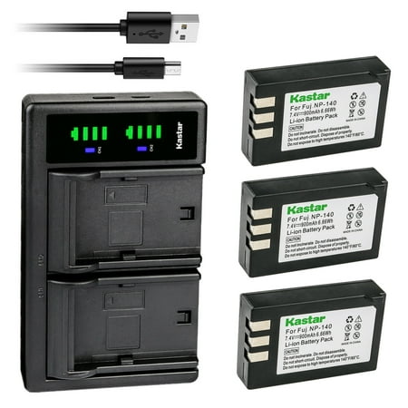 Kastar 3-Pack Battery and LTD2 USB Charger Replacement for Fujifilm NP-140 FNP-140 FNP140 Battery Fuji BC-140 BC140 Charger Fujifilm FinePix S100FS FinePix S200EXR FinePix S200FS FinePix S205EXR