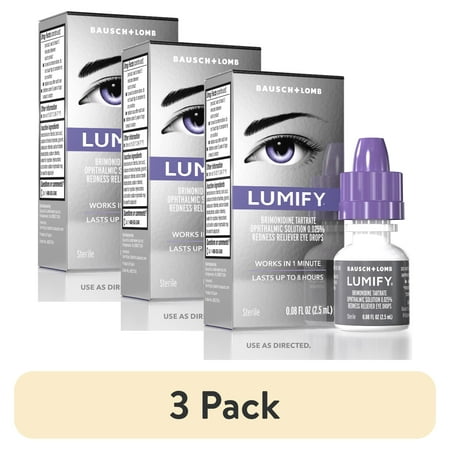 (3 pack) LUMIFY Eye Drops for Redness Relief and Whiter and Brighter Looking Eyes, .08 fl oz (2.5 ml)