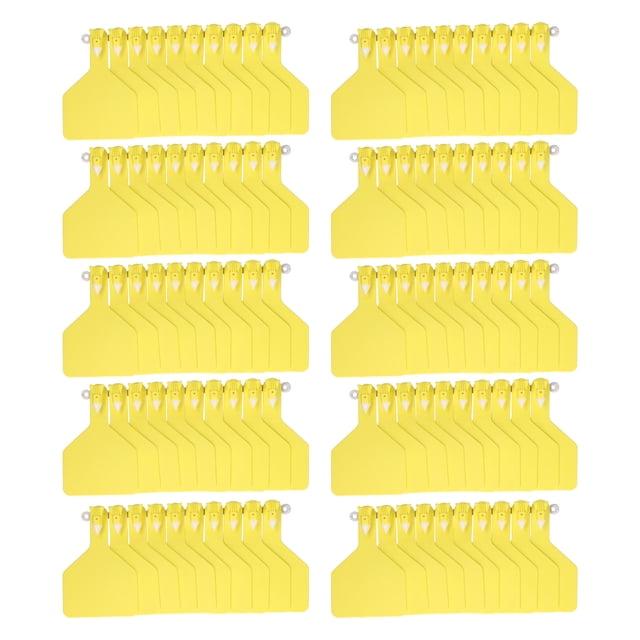Etiqueta de oído 100 piezas de plástico integrado para el oído, etiqueta de oreja para ganado, granja, etiqueta de oreja para identificación de ganado vaca, amarillo