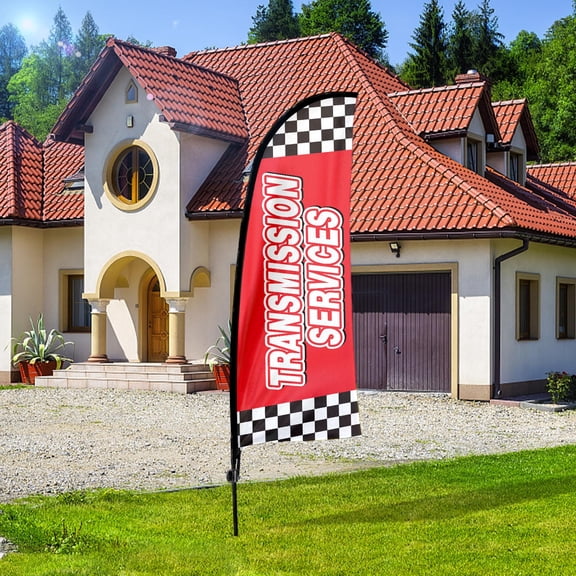 QSUM Transmission Service Feather Flag Kit,7FT Auto Repair Shop Advertising Banner, Transmission Shop Business Signs