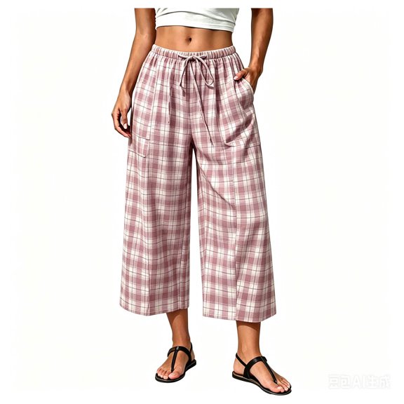DHFJKG Wide Leg Capri Pants Women Summer Beach Pants Flowy Loose Fit High Waisted Lightweight Travel Trousers