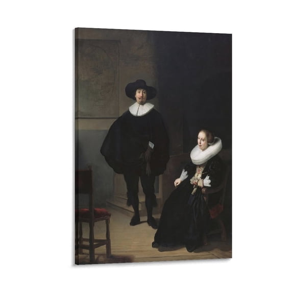 Rembrandt Van Rijn Poster A Lady And Gentleman in Black Canvas Wall Art Prints Poster Gifts Photo Picture Painting Posters Room Decor Home Decorative 08x12inch(20x30cm)