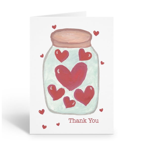 Stonehouse Collection | Red Hearts in a Jar Thank You Watercolor Note Card | 10-