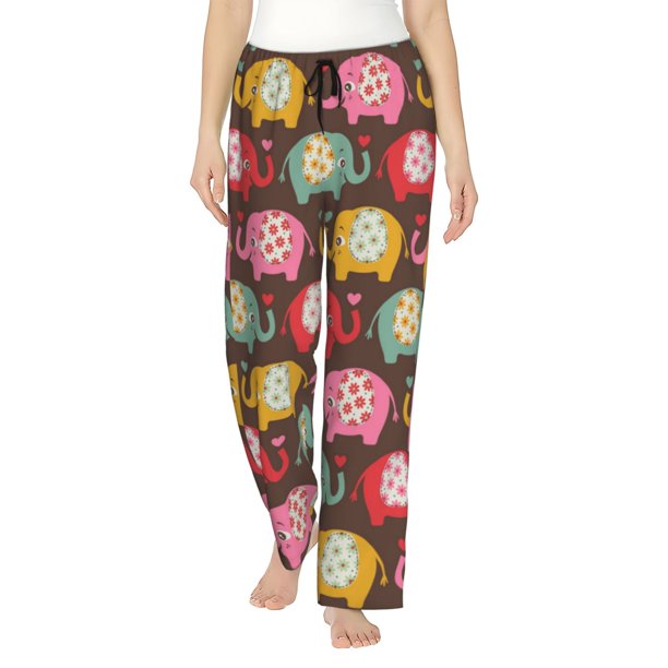 Fotbe Cute Elephants Pantalones de Pijama para Mujer, Pantalones de Dormir, Pantalones Pj con Cordón y Bolsillos-Medium