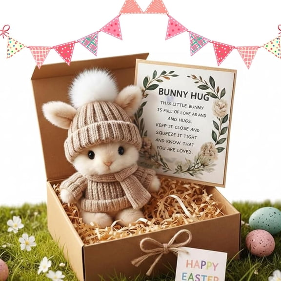 Handmade Mini Bunny Hug Cute Easter Gift, Mini Bunny Hug Cute Easter Gift, Mini Plush Rabbit in Box with Card, for Easter Basket Stuffers, Plush Rabbit in Box, Comfort Giftfor Friends Family (#B)