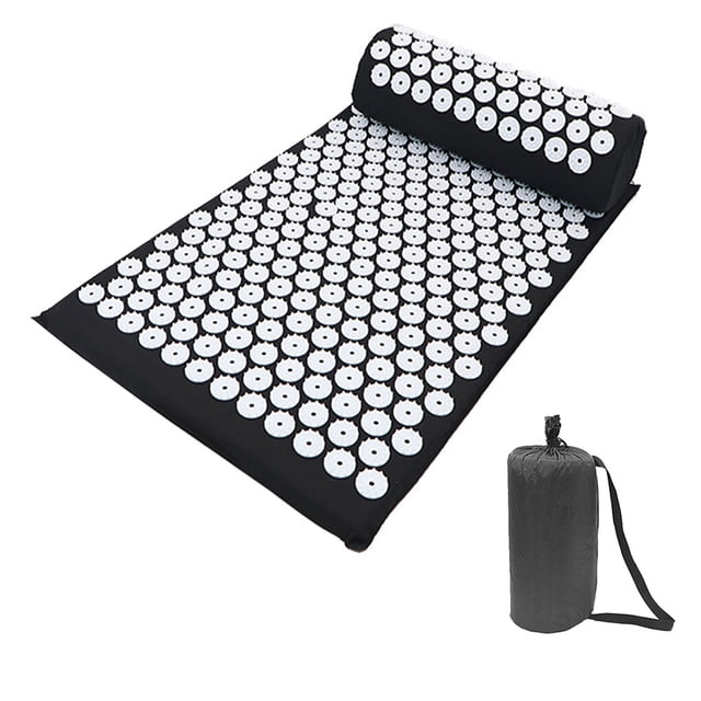 Yuarrent Colchoneta de acupresión, colchoneta de masaje, juego de almohada para cuello, pie, colchoneta de Yoga con aguja, cojín masajeador de Uniforme atlético Negro