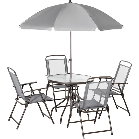 Gray Steel Chairs - Tempered Glass Table - Outdoor Socializing in Yard / High - Quality Outdoor Furniture