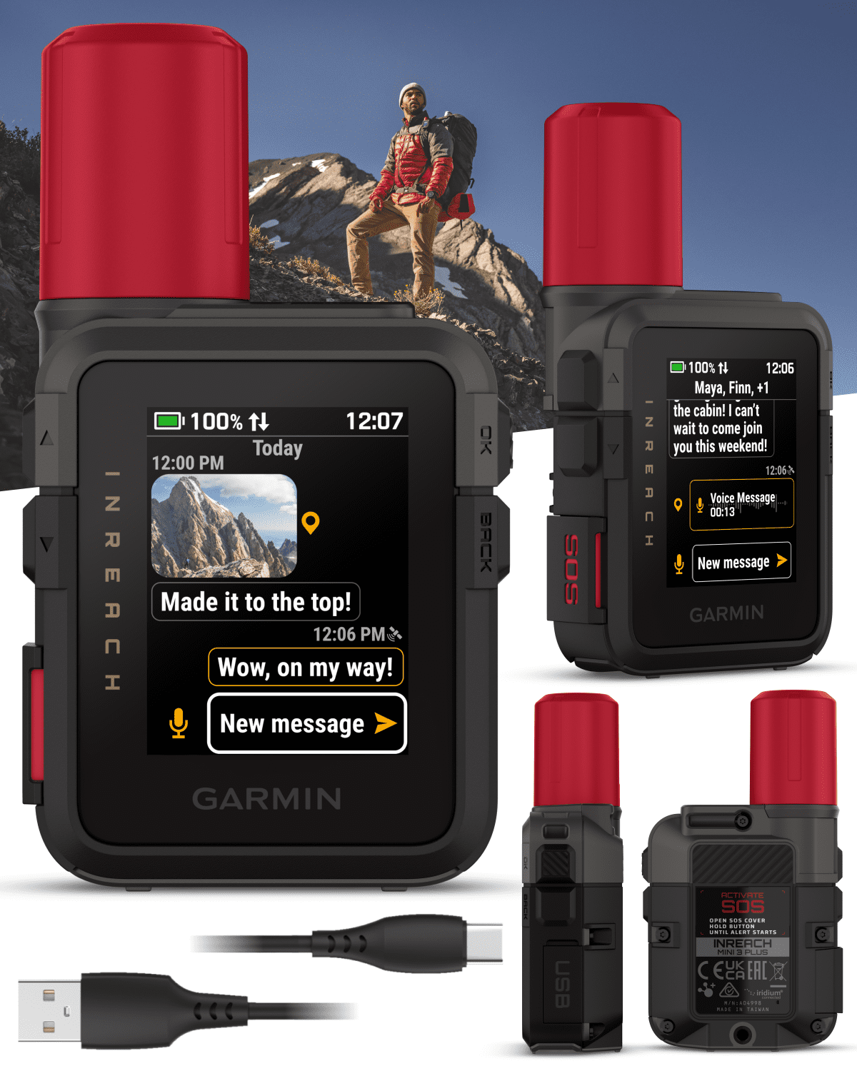 Garmin inReach Mini 3 Plus Rugged Global Satellite Communicator with Touchscreen Texting, Photo & Voice Messaging, Emergency SOS Messages w/ Wearable4U Power Bundle