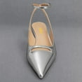 thumbnail image 3 of FSJ Women Classic Kitten Low Heel Ankle Buckle Strap Pumps Pointy Close Toe Sandals Elegant Working Office Party Dress Shoes Size 7 Silver, 3 of 4