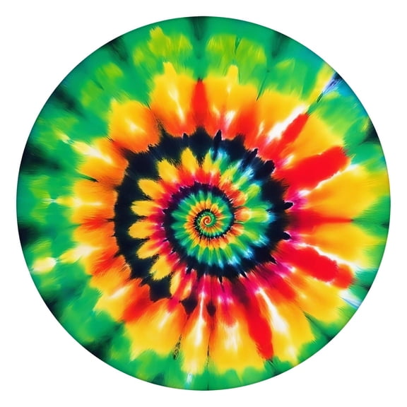 Rainbow Tie Dye Mandala Pattern Round Fitted Tablecloth with Elastic Edge,Dining Table Cover Waterproof,Outdoor Round Tablecloth for Camping,Dining,Indoor and Outdoor