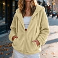 thumbnail image 4 of Luvrsol Womens Winter Coat Hooded Fleece Teddy Jacket Drawstring Relaxed Fit Warm Sherpa Coat, Khaki S-3XL, 4 of 9