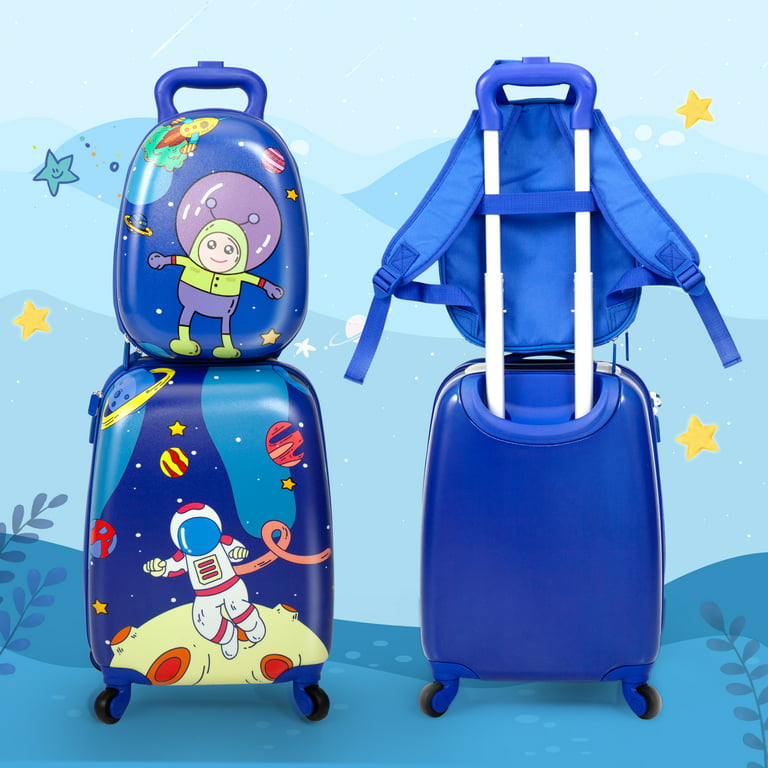 TOBBI 2 Pcs Kids Carry on Luggage Set, 12 Backpack & 16 Rolling Suitcase  with Spinner Wheels, School Travel Trolley ABS Luggage for Boys & Girls,  Blue 