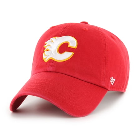 Men s 47 Red Calgary Flames Core Logo Clean Up Adjustable Hat