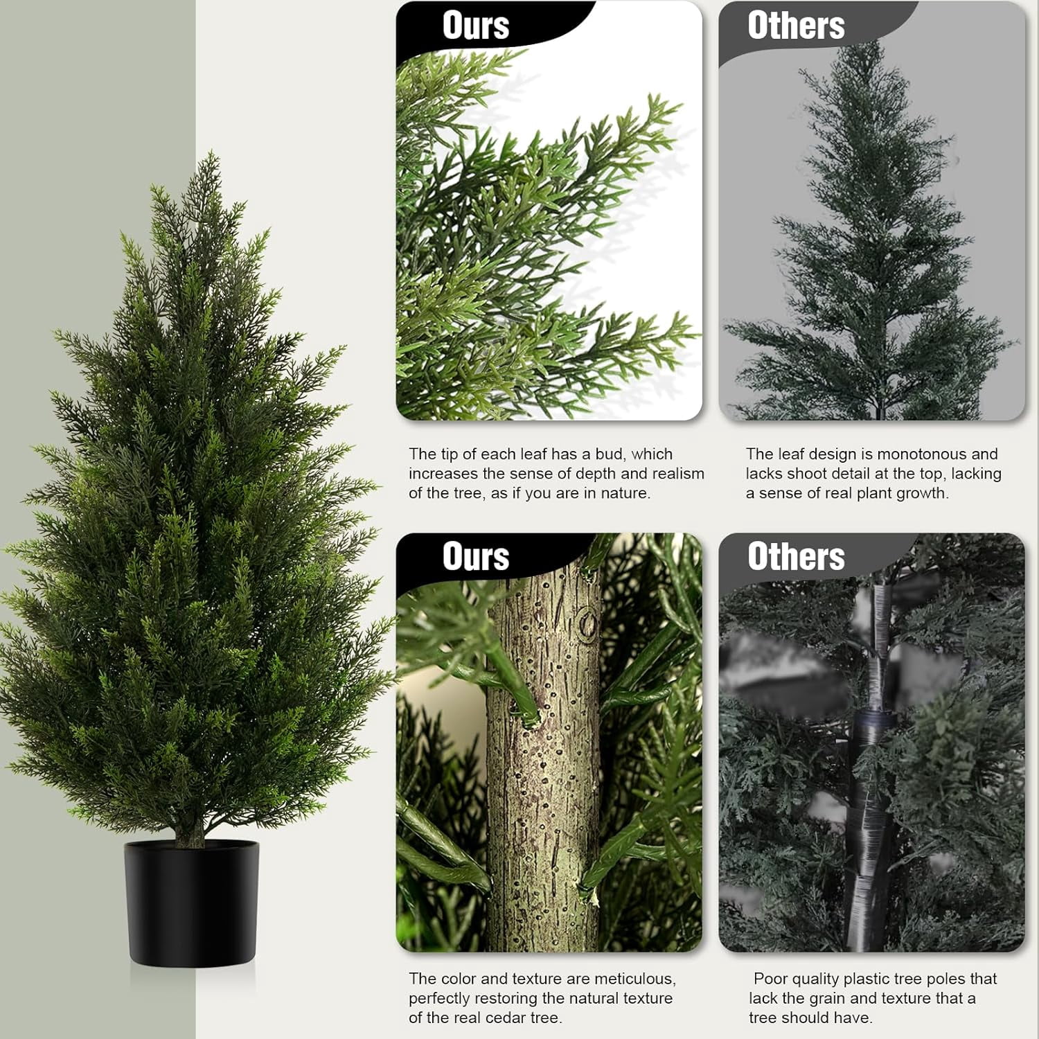 OLIVIVI Artificial Topiary Cedar Trees 3FT Tall 2 Set, Indoor Faux Pine Shrubs Plants, Realistic Fake Plants Outdoor Front Porch Decor, Artificial Bushes Cypress for Home Front Door Offices