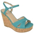 thumbnail image 1 of Soda Shoes Women High Wedge Sandals Open Toe Ankle Strap Platform Doris-S Blue Teal Turquoise 6.5, 1 of 4