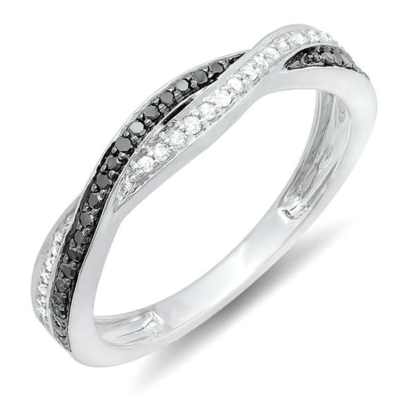 Dazzlingrock Collection 0.25 Carat (ctw) 18K Round Black & White Diamond Anniversary Wedding Band Swirl Matching Ring 1/4 CT, White Gold, Size 9