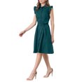 thumbnail image 2 of INSPIRE CHIC Women's Shirt Dress Cap Sleeves Point Collar Tie Waist Button Mid Dresses XS Dark Green, 2 of 7