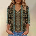 thumbnail image 3 of Craaazy Women's 3/4 Sleeve V-neck Collar Summer Casual Vacation T-shirts with Prints Gifts, 3 of 6