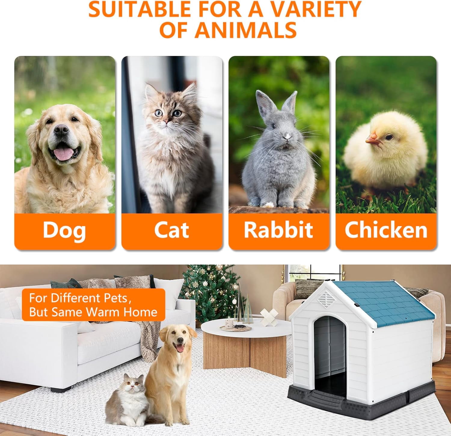 ZYPPP Large Plastic Dog House, Outdoor Indoor Waterproof Doghouse Pet Dog Kennel,Insulated Puppy Shelter w Elevated Floor and Air Vents, for Small Medium Large Dogs-28" H-Blue