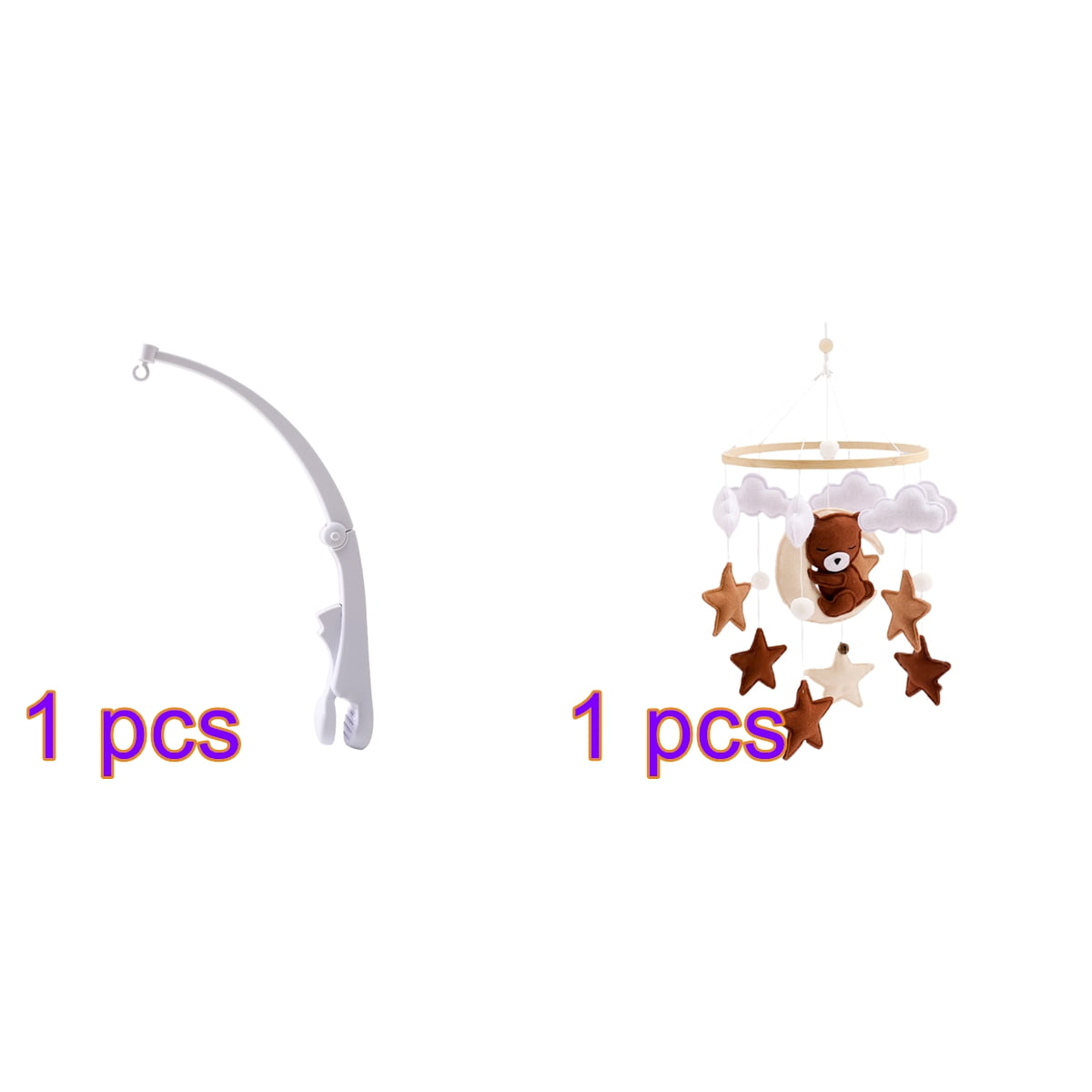Baby Crib Bell – Wooden Hanging Bed Bell with Star, Animal & Cloud Pendants, Rotating Wind Chime for Newborn Nursery Decoration, Bear Design