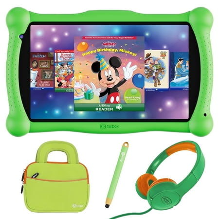 Contixo 7" Kids Tablet Bundle, 50 FREE Disney Storybooks, Educational Android Tablet for Ages 3-12, 32GB, STEM Learning, Parental Controls, with Kid-Safe Headphones & Case - Green