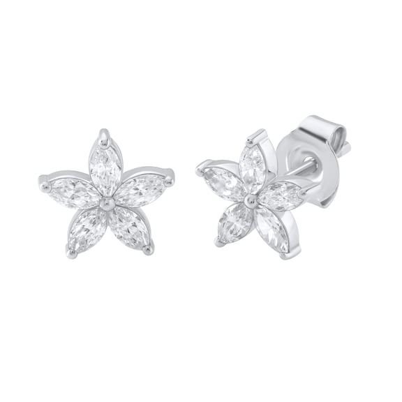 DewberryDiamonds 3/4 cttw Marquise Cut IGI Certified Lab Grown Diamond Flower Shape Stud Earrings for Women Men | Solid 14Kt White Gold Earrings Push Back Jewelry Gift for Women