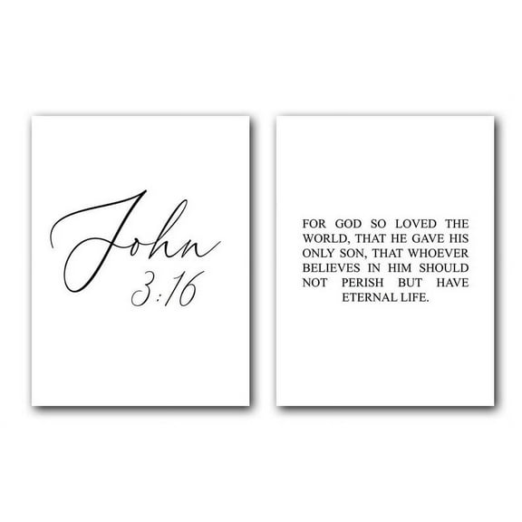 John 3:16, For God So Loved The World, Bible Verse, Set of 2 Poster Prints, Home Wall Art Decor