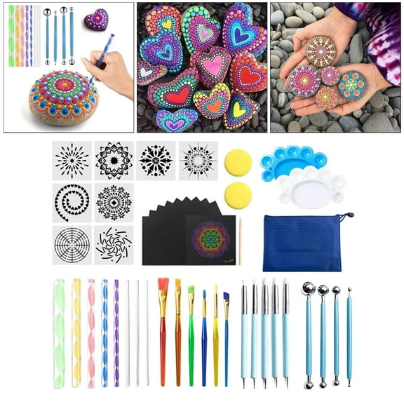 47Pcs Mandala Stencil Mandala Dotting Tool Kits Brushes Paint Tray for Painting Rocks Coloring Drawing and Drafting