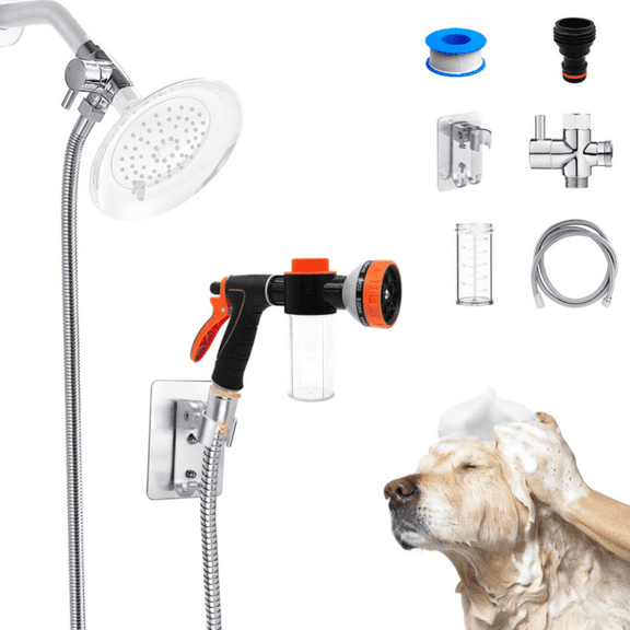 Slip-On Bathtub Faucet Sprayer Attachment. Ultra-Flex Dog Shower Hose Adapter Portable Hose Attachment with Sprayer Pet Showerhead Attach Tub Spout 6.6 Foot Hose. No Install for Speedy Washing