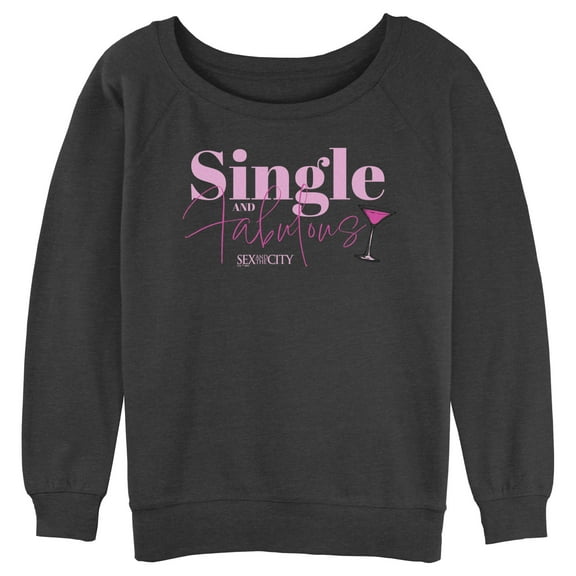 Junior's Sex and the City Single and Fabulous Cosmo Sweatshirt Charcoal Heather X Large