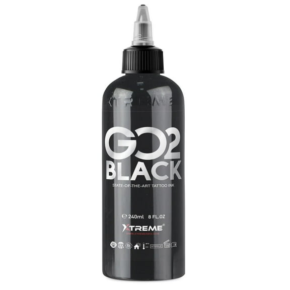 GO2 BLACK 8-oz Xtreme Tattoo Ink Solid Dark Lining Shading Bold